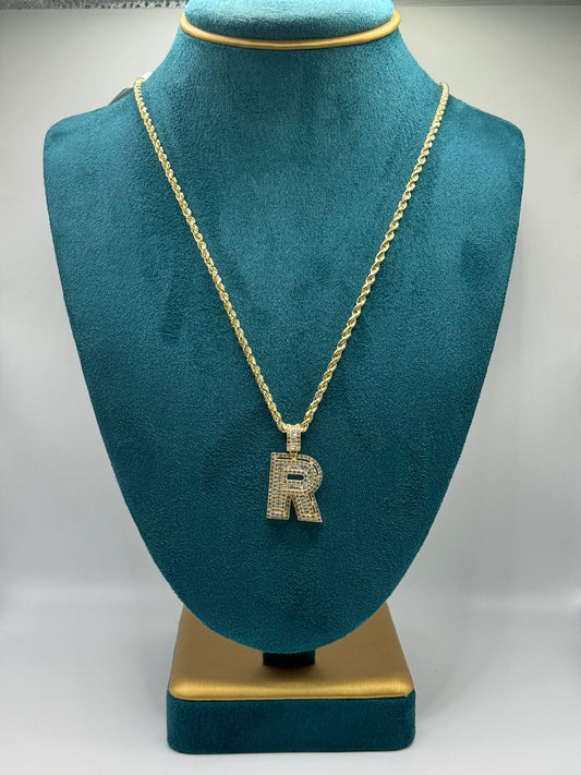 New 14K CZ Letter R & Solid Rope Chain I.J™ (2.9mm)